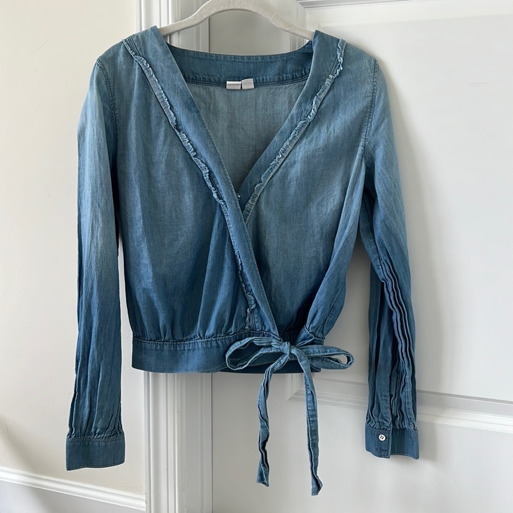 denim wrap top